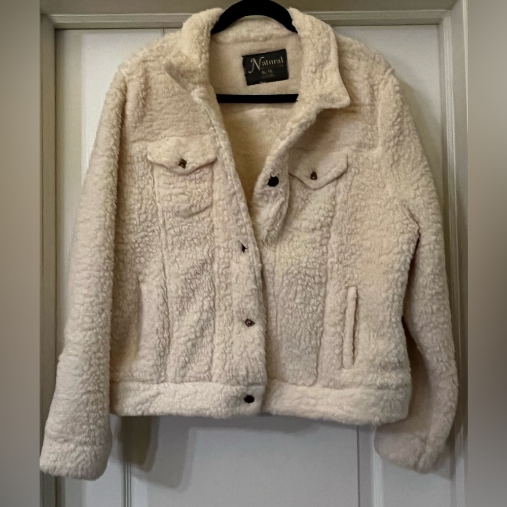 Natural Reflections XL Cream Sherpa ButtonUp Teddy Collar Jacket